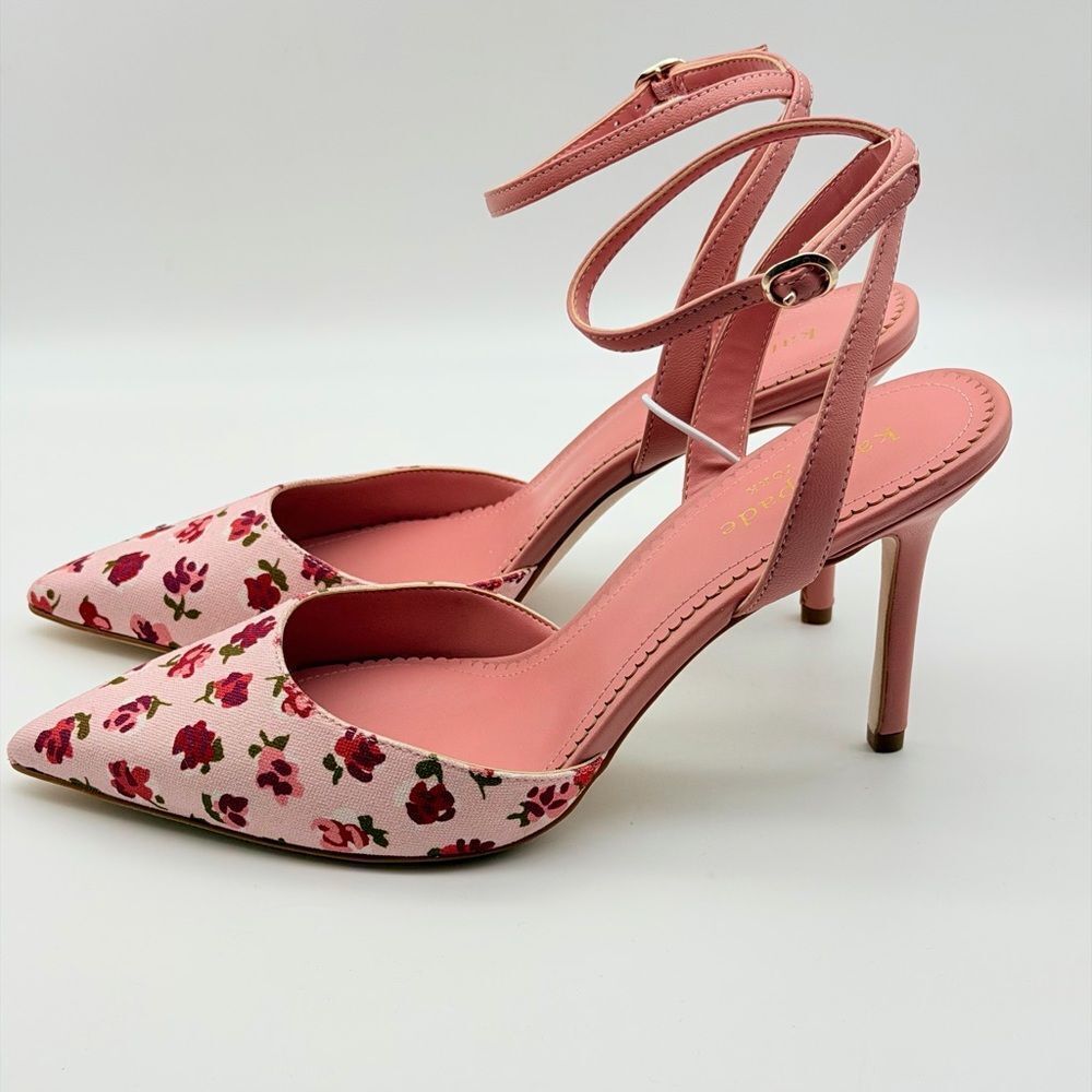 Kate Spade Pink Floral Heels Size 8B NWOT - Picture 3 of 9